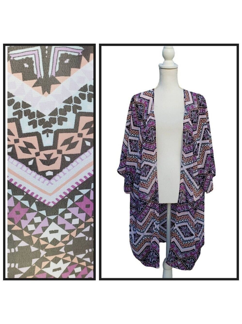 Express Boho Geometric Kimono One Size Open Front Lightweight Cardigan